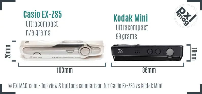 Casio EX-ZS5 vs Kodak Mini top view buttons comparison