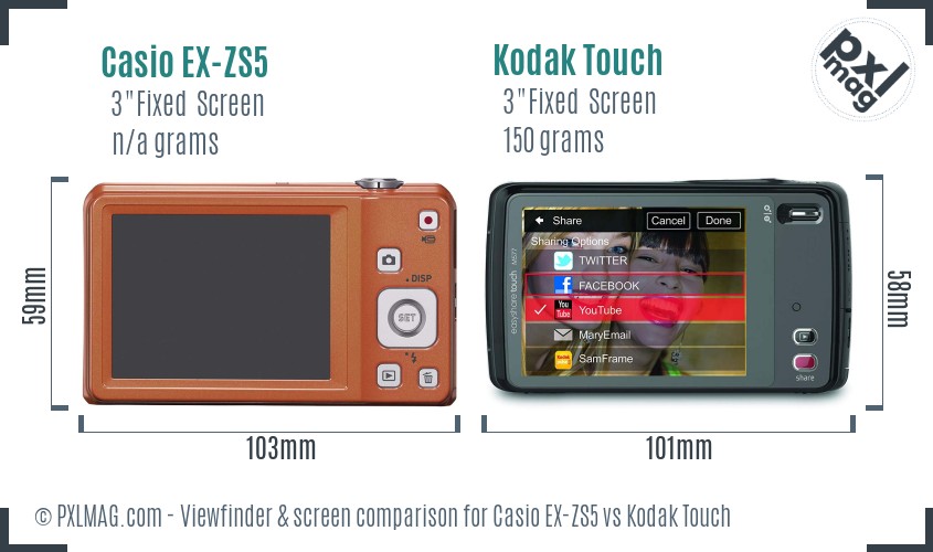 Casio EX-ZS5 vs Kodak Touch Screen and Viewfinder comparison