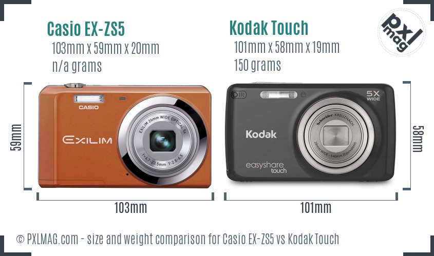 Casio EX-ZS5 vs Kodak Touch size comparison