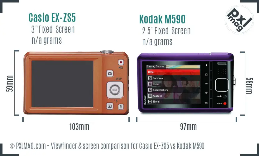 Casio EX-ZS5 vs Kodak M590 Screen and Viewfinder comparison