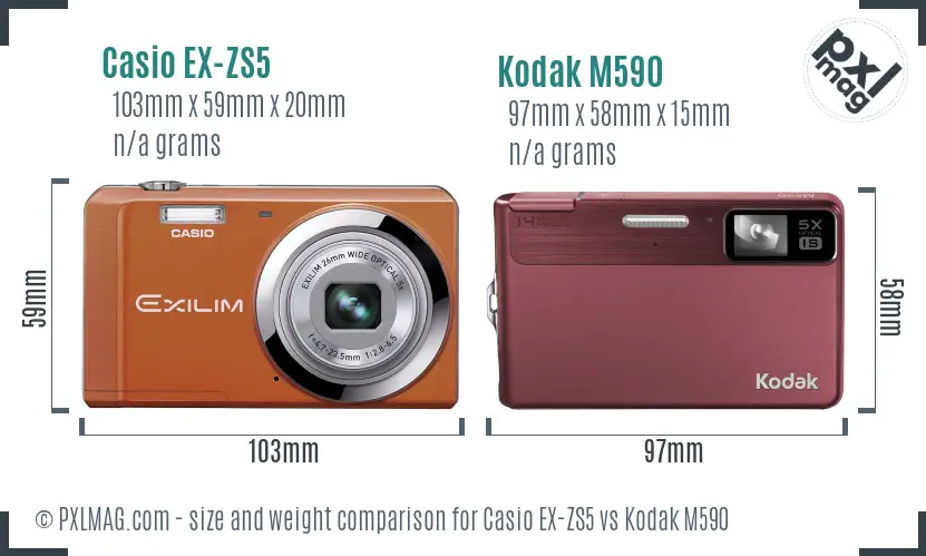 Casio EX-ZS5 vs Kodak M590 size comparison