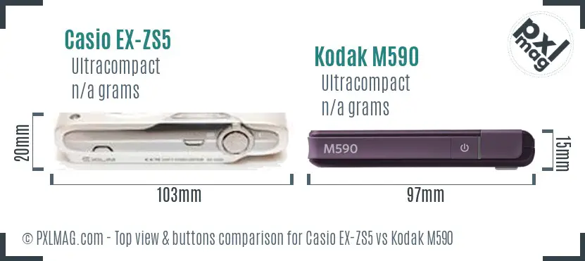 Casio EX-ZS5 vs Kodak M590 top view buttons comparison