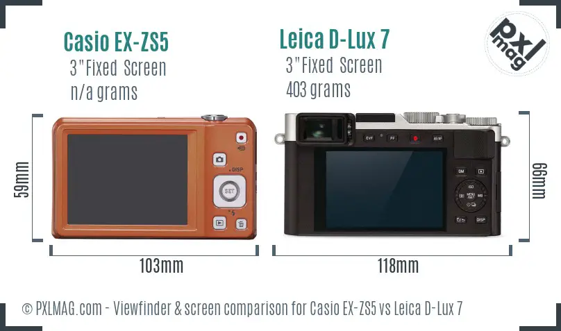 Casio EX-ZS5 vs Leica D-Lux 7 Screen and Viewfinder comparison