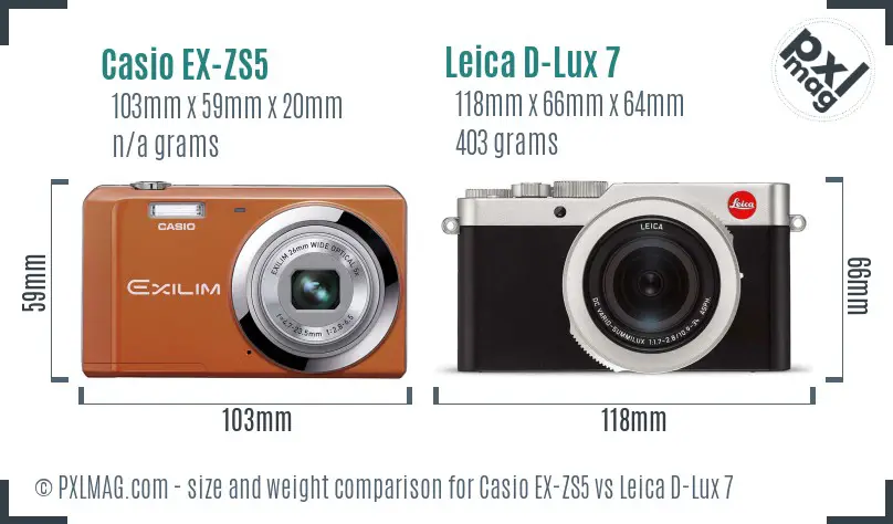 Casio EX-ZS5 vs Leica D-Lux 7 size comparison