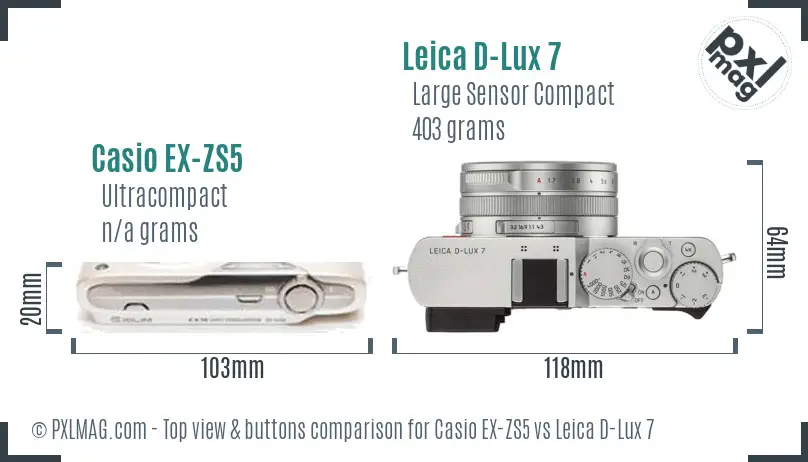 Casio EX-ZS5 vs Leica D-Lux 7 top view buttons comparison