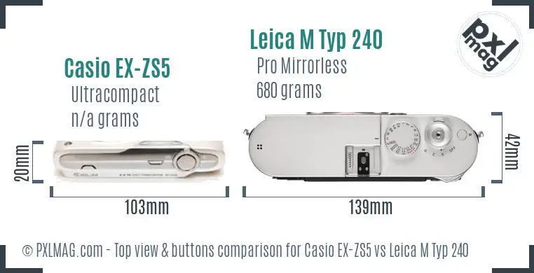 Casio EX-ZS5 vs Leica M Typ 240 top view buttons comparison