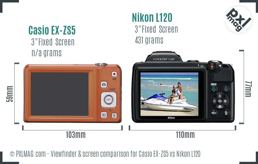 Casio EX-ZS5 vs Nikon L120 Screen and Viewfinder comparison