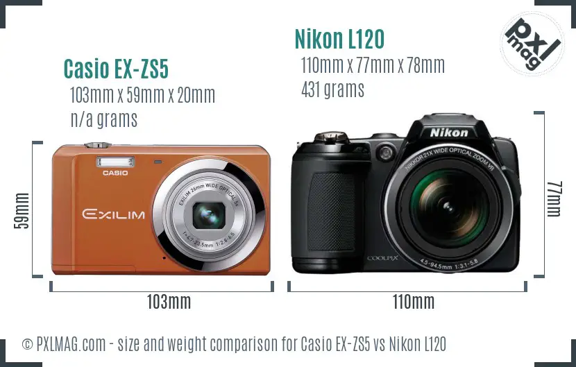 Casio EX-ZS5 vs Nikon L120 size comparison