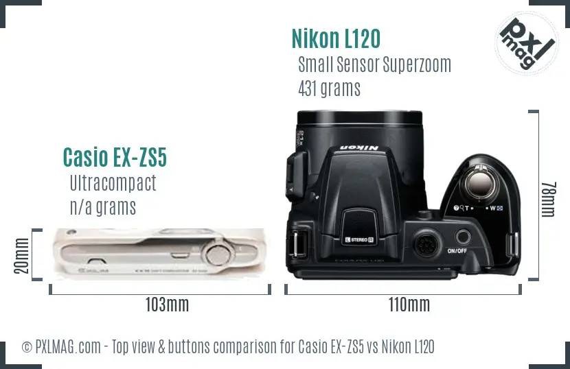 Casio EX-ZS5 vs Nikon L120 top view buttons comparison