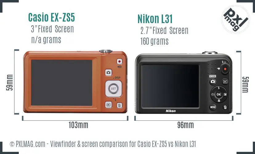 Casio EX-ZS5 vs Nikon L31 Screen and Viewfinder comparison
