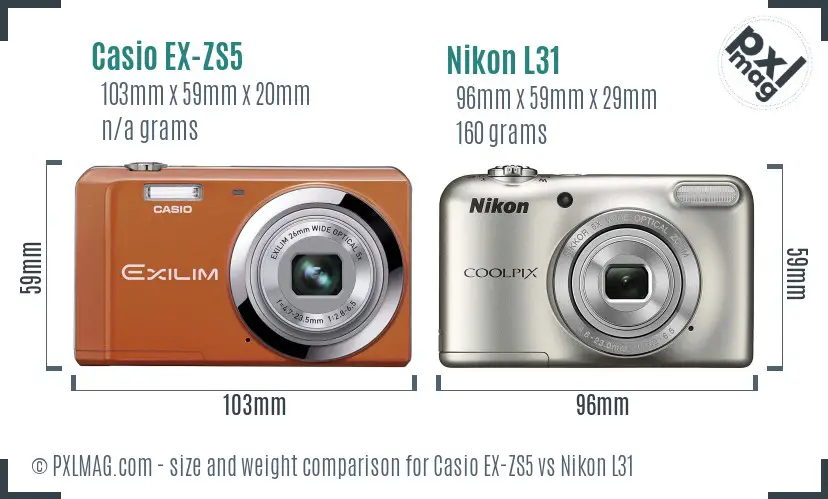 Casio EX-ZS5 vs Nikon L31 size comparison