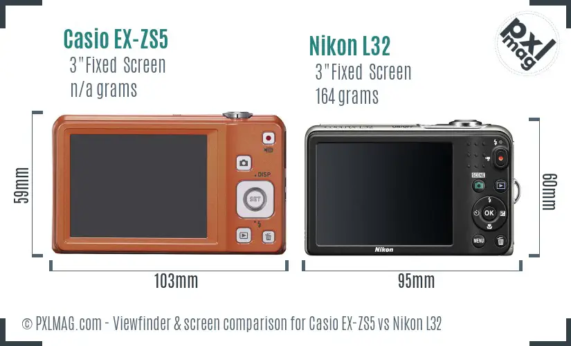 Casio EX-ZS5 vs Nikon L32 Screen and Viewfinder comparison