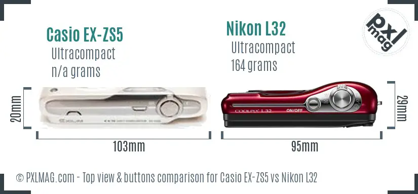 Casio EX-ZS5 vs Nikon L32 top view buttons comparison