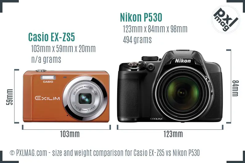 Casio EX-ZS5 vs Nikon P530 size comparison
