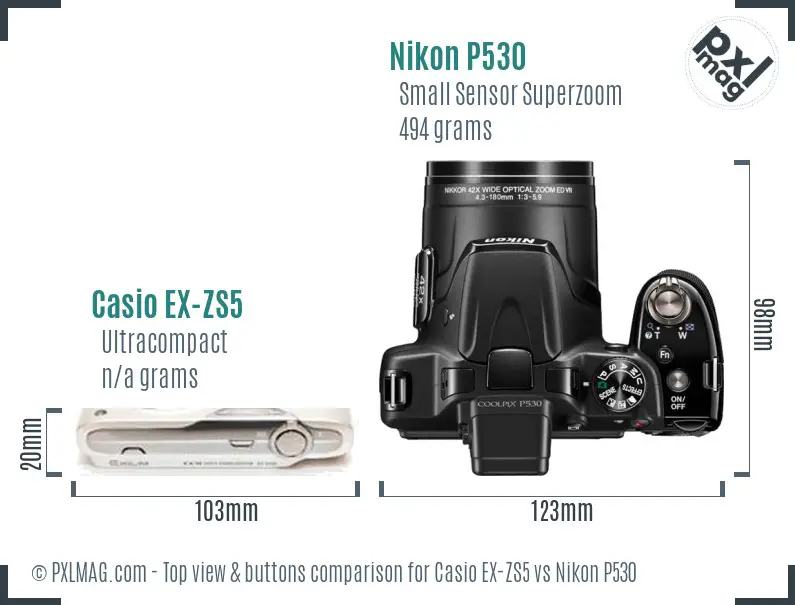 Casio EX-ZS5 vs Nikon P530 top view buttons comparison