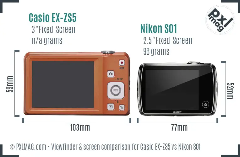 Casio EX-ZS5 vs Nikon S01 Screen and Viewfinder comparison