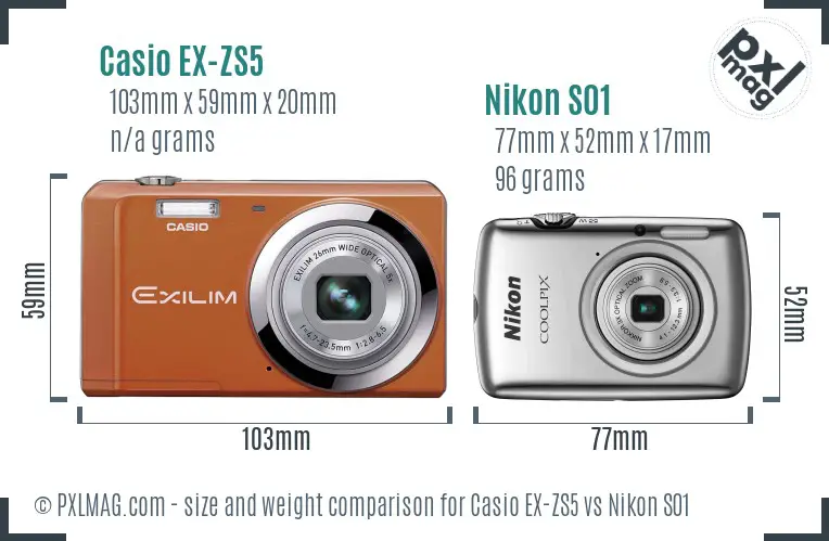 Casio EX-ZS5 vs Nikon S01 size comparison