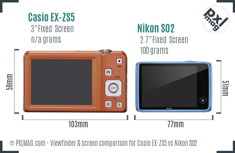 Casio EX-ZS5 vs Nikon S02 Screen and Viewfinder comparison Casio EX-ZS5 vs Nikon S02 Screen and Viewfinder comparison