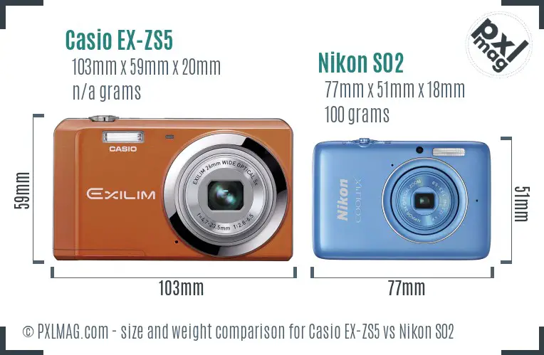 Casio EX-ZS5 vs Nikon S02 size comparison Casio EX-ZS5 vs Nikon S02 size comparison