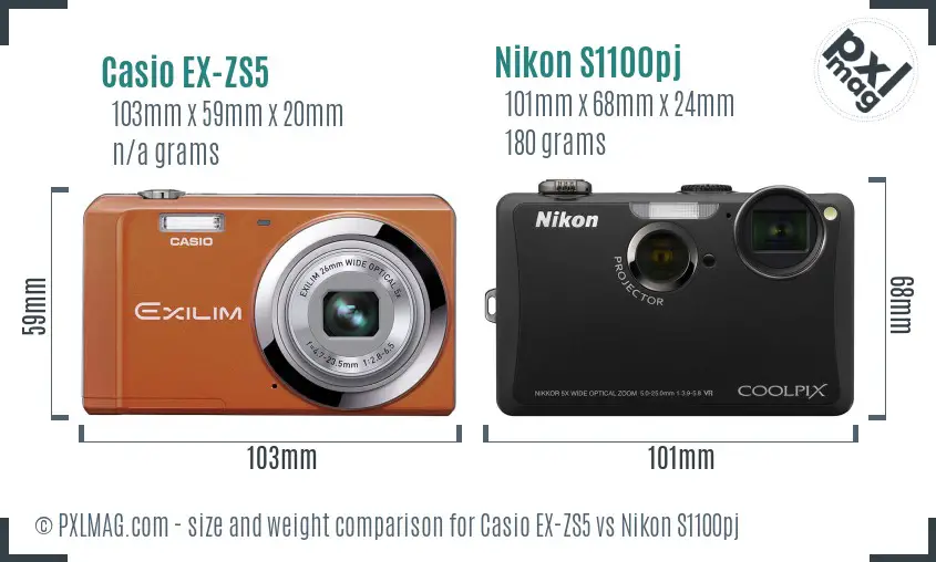 Casio EX-ZS5 vs Nikon S1100pj size comparison Casio EX-ZS5 vs Nikon S1100pj size comparison