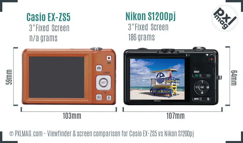 Casio EX-ZS5 vs Nikon S1200pj Screen and Viewfinder comparison Casio EX-ZS5 vs Nikon S1200pj Screen and Viewfinder comparison