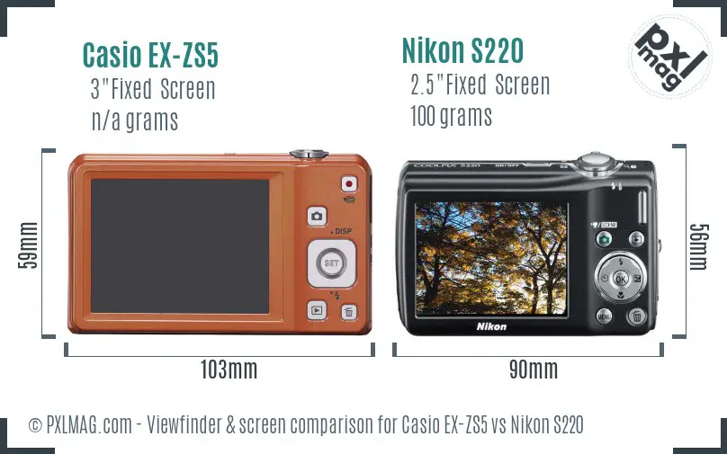 Casio EX-ZS5 vs Nikon S220 Screen and Viewfinder comparison