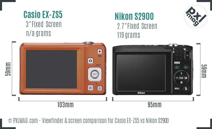Casio EX-ZS5 vs Nikon S2900 Screen and Viewfinder comparison