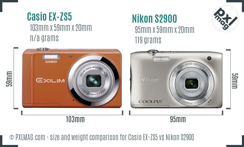 Casio EX-ZS5 vs Nikon S2900 size comparison