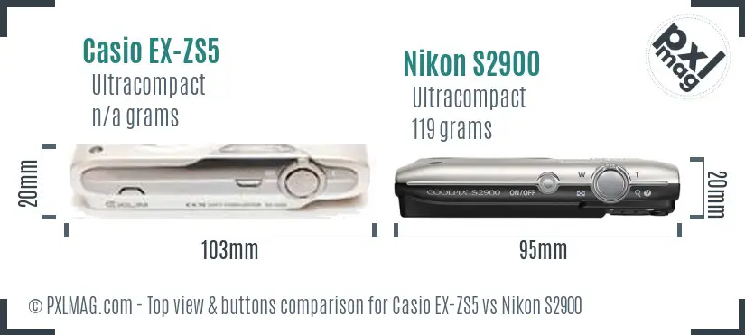 Casio EX-ZS5 vs Nikon S2900 top view buttons comparison