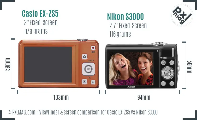 Casio EX-ZS5 vs Nikon S3000 Screen and Viewfinder comparison