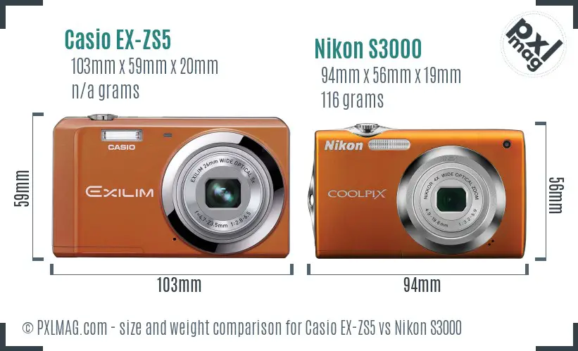 Casio EX-ZS5 vs Nikon S3000 size comparison