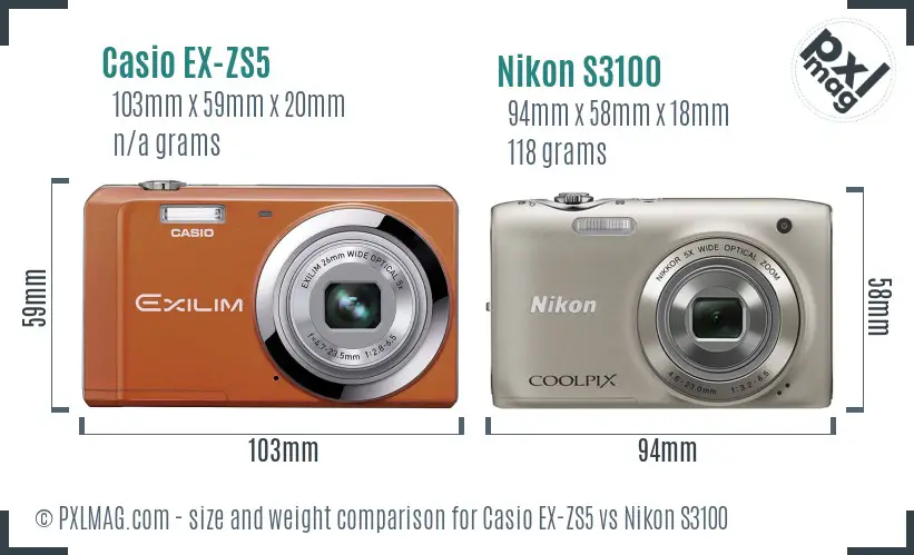Casio EX-ZS5 vs Nikon S3100 size comparison Casio EX-ZS5 vs Nikon S3100 size comparison