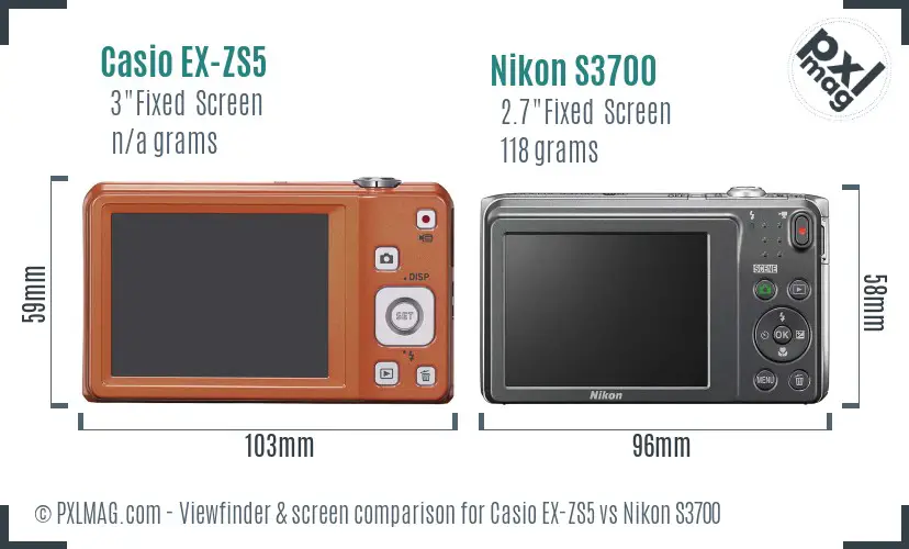 Casio EX-ZS5 vs Nikon S3700 Screen and Viewfinder comparison