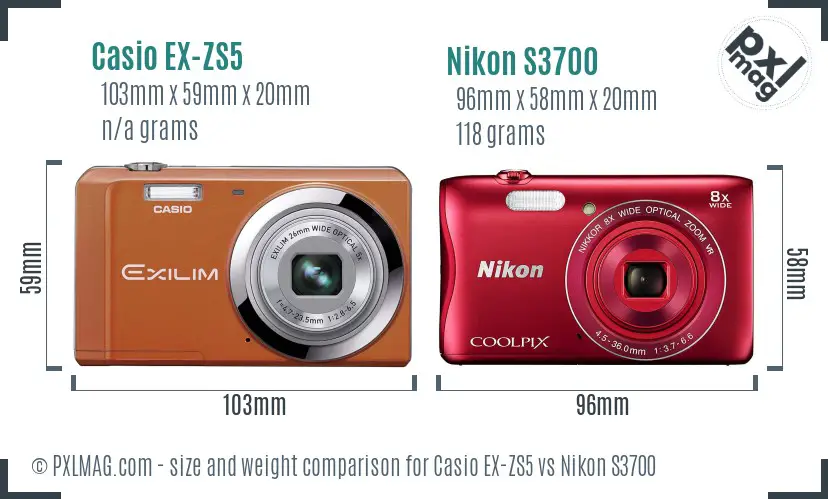 Casio EX-ZS5 vs Nikon S3700 size comparison