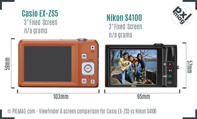 Casio EX-ZS5 vs Nikon S4100 Screen and Viewfinder comparison