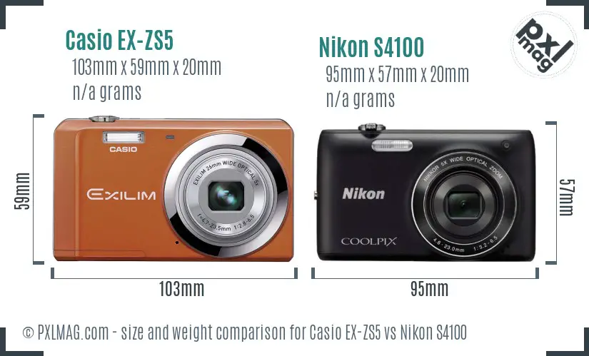 Casio EX-ZS5 vs Nikon S4100 size comparison