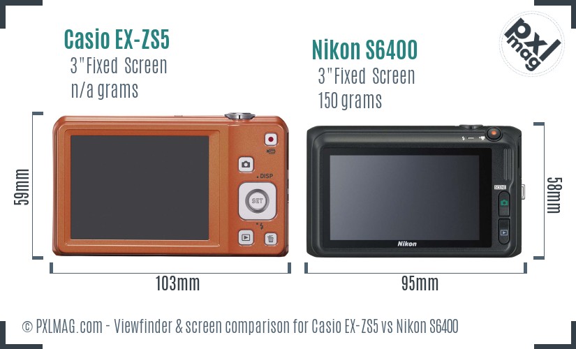 Casio EX-ZS5 vs Nikon S6400 Screen and Viewfinder comparison