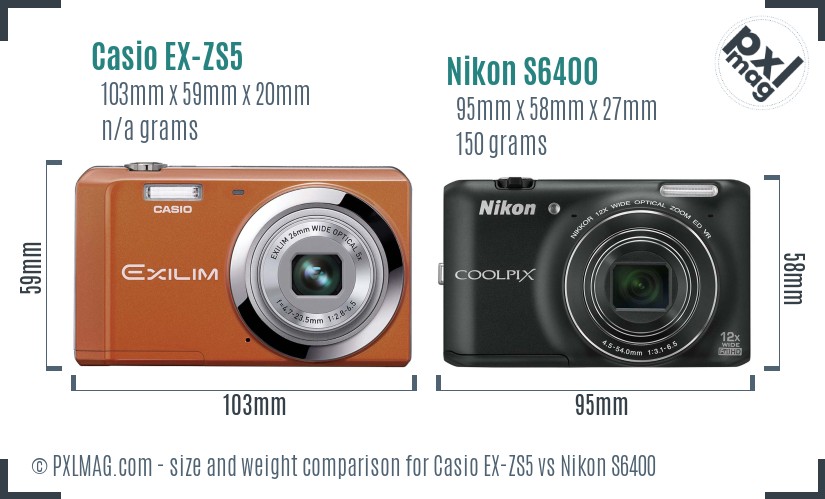 Casio EX-ZS5 vs Nikon S6400 size comparison