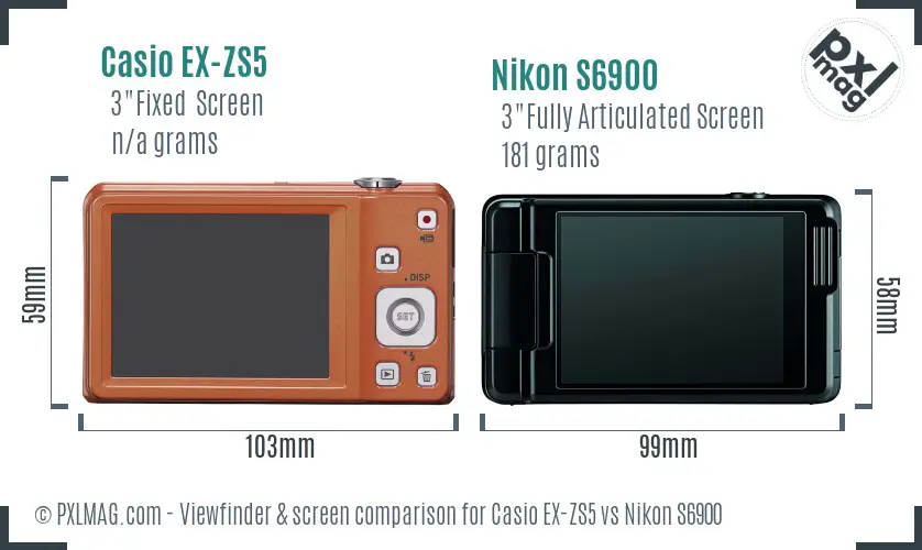 Casio EX-ZS5 vs Nikon S6900 Screen and Viewfinder comparison