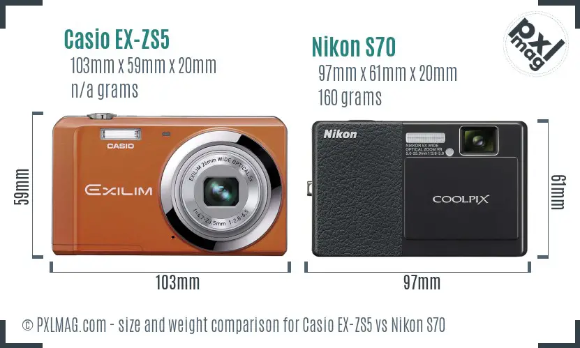 Casio EX-ZS5 vs Nikon S70 size comparison