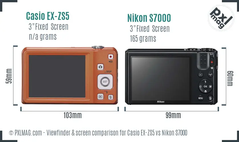 Casio EX-ZS5 vs Nikon S7000 Screen and Viewfinder comparison