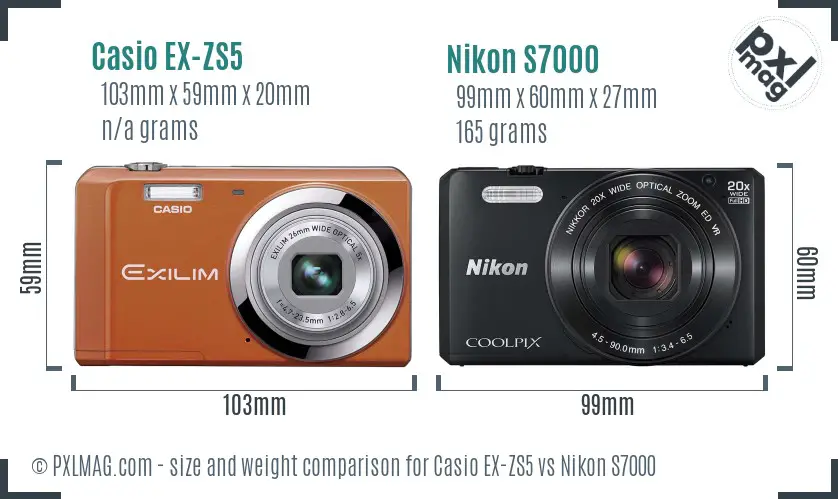 Casio EX-ZS5 vs Nikon S7000 size comparison
