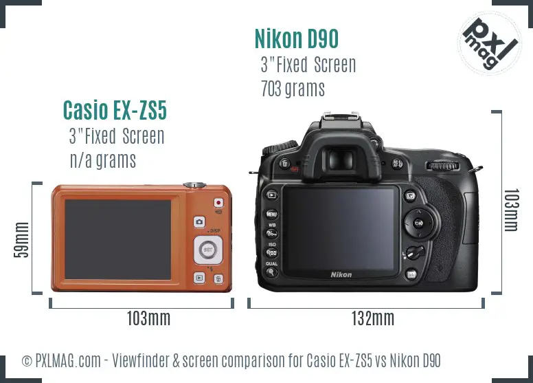 Casio EX-ZS5 vs Nikon D90 Screen and Viewfinder comparison