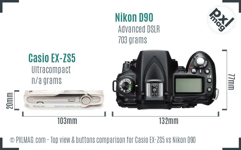 Casio EX-ZS5 vs Nikon D90 top view buttons comparison