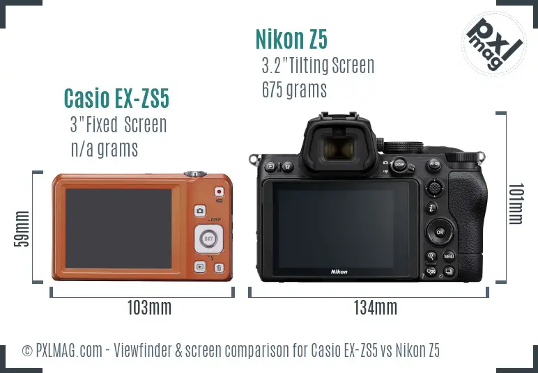 Casio EX-ZS5 vs Nikon Z5 Screen and Viewfinder comparison