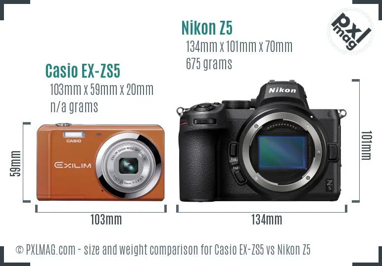 Casio EX-ZS5 vs Nikon Z5 size comparison