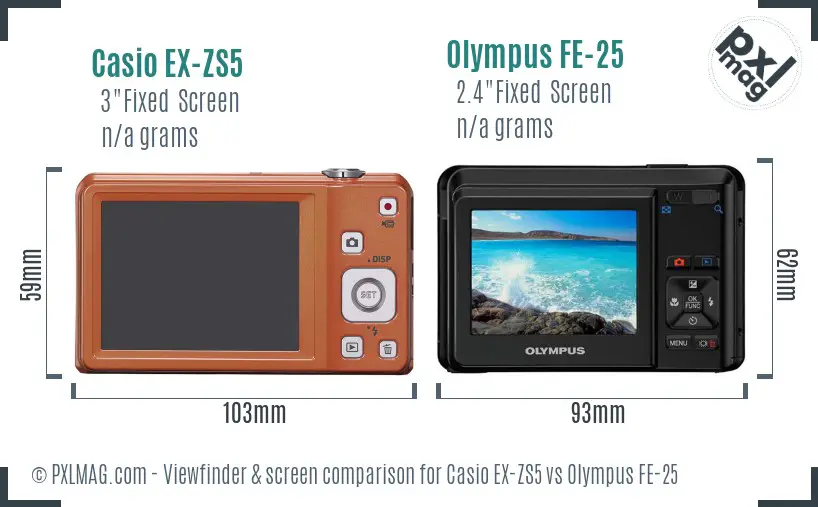 Casio EX-ZS5 vs Olympus FE-25 Screen and Viewfinder comparison