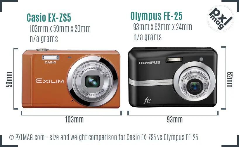 Casio EX-ZS5 vs Olympus FE-25 size comparison