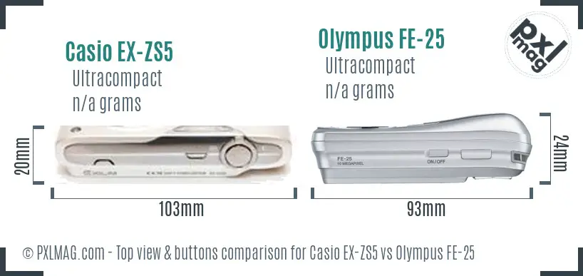 Casio EX-ZS5 vs Olympus FE-25 top view buttons comparison