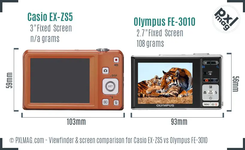 Casio EX-ZS5 vs Olympus FE-3010 Screen and Viewfinder comparison